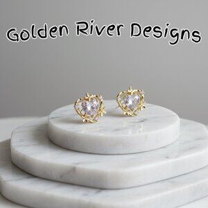 18K Gold Plated Zircon White Heart Earrings